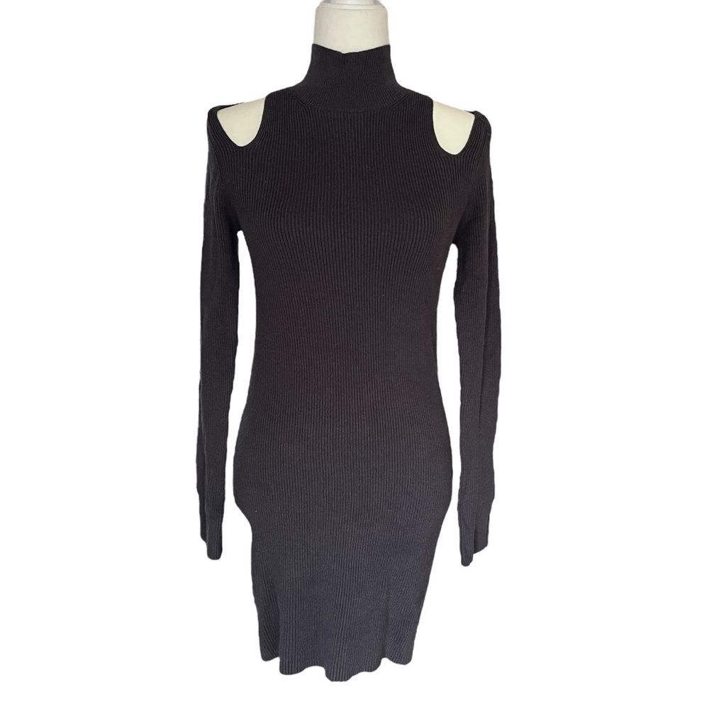 french connection grey knit dress Mock Neck Sweater Open Shoulder Gray Small Maxi dress